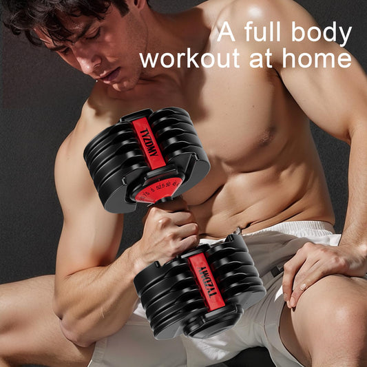 TYZDMY adjustable dumbbells, 105lbs set, 15-in-1, ideal for home fitness training.
