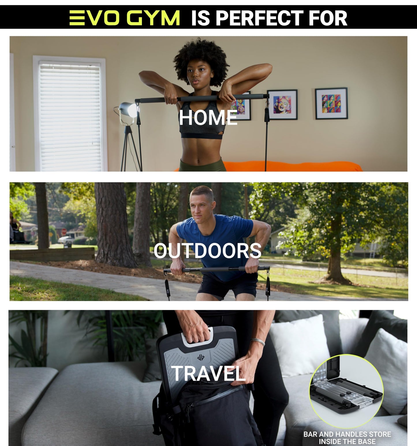EVO Gym portable system, resistance bands set, compact all-in-one home gym, up to 320LB.