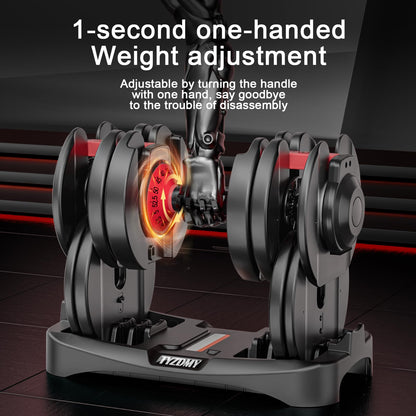 TYZDMY adjustable dumbbells, 105lbs set, 15-in-1, ideal for home fitness training.