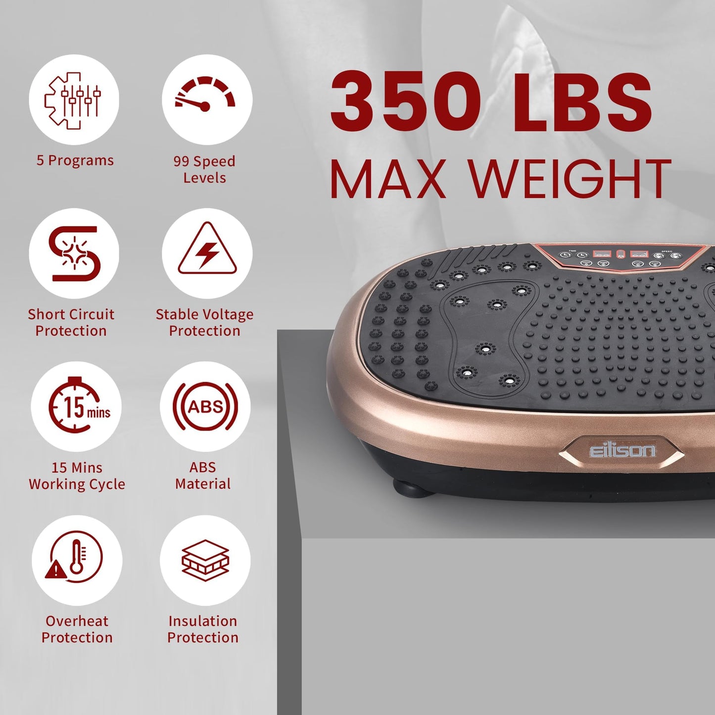 EILISON vibration plate, full-body workout, weight loss, recovery, includes resistance bands.