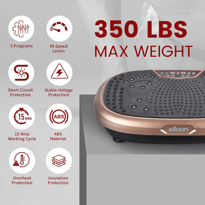EILISON vibration plate, full-body workout, weight loss, recovery, includes resistance bands.