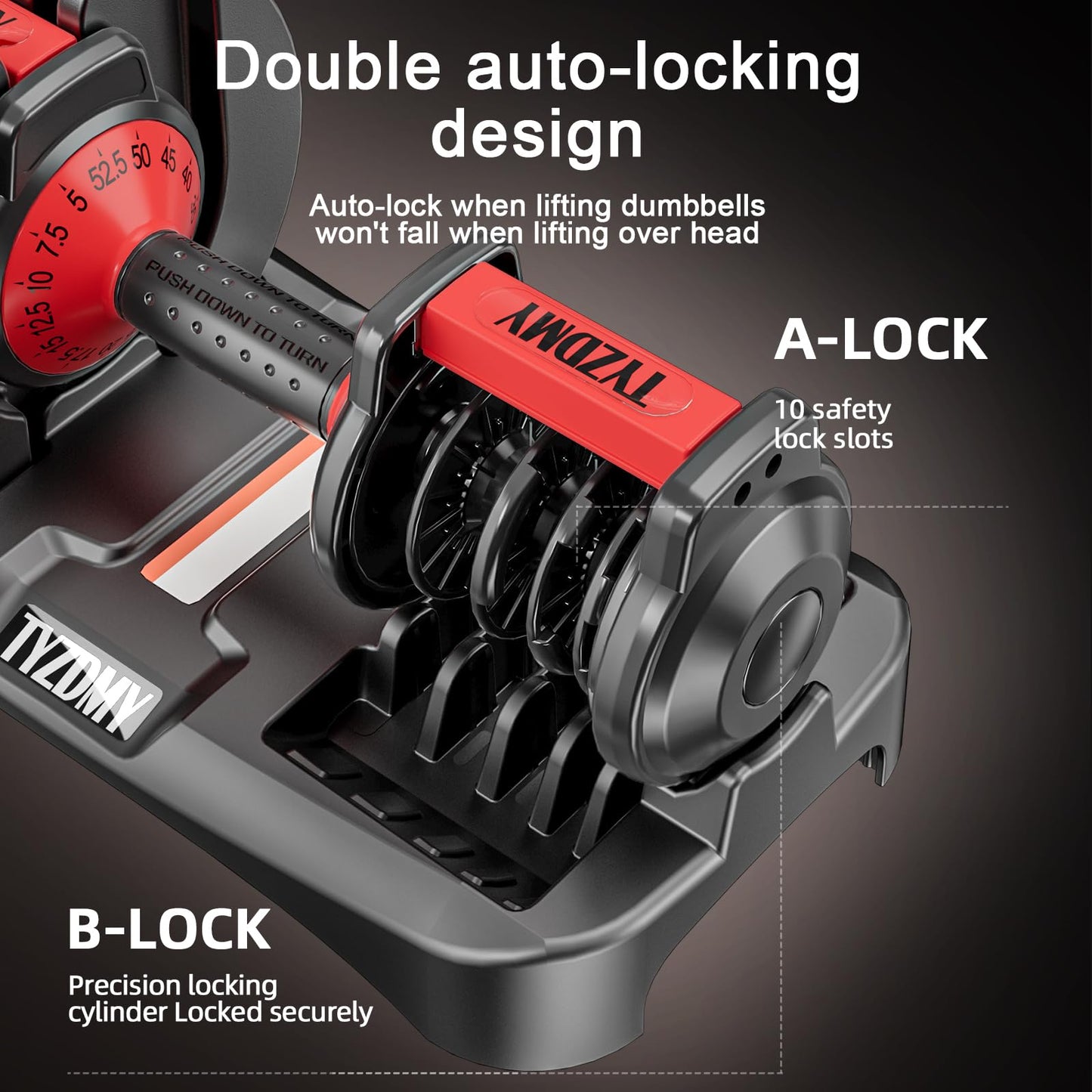 TYZDMY adjustable dumbbells, 105lbs set, 15-in-1, ideal for home fitness training.