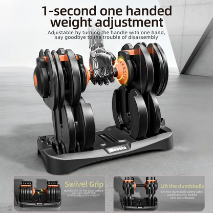 Moveta adjustable dumbbells, 105lbs set, 15-in-1 design, ideal for home strength training.