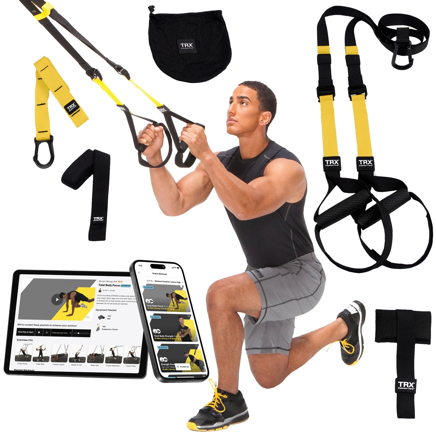 TRX Pro3 suspension trainer, full-body training, strength, HIIT, cardio, indoor/outdoor use.