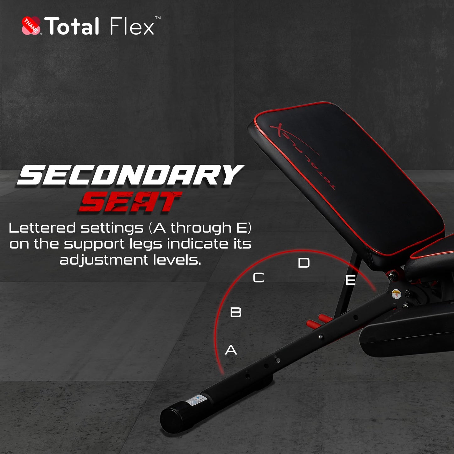 TOTAL FLEX folding bench, multi-function workout bench, compact home gym equipment.