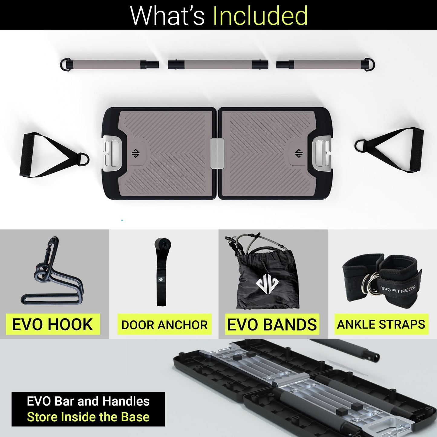 EVO Gym portable system, resistance bands set, compact all-in-one home gym, up to 320LB.