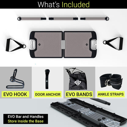 EVO Gym portable system, resistance bands set, compact all-in-one home gym, up to 320LB.