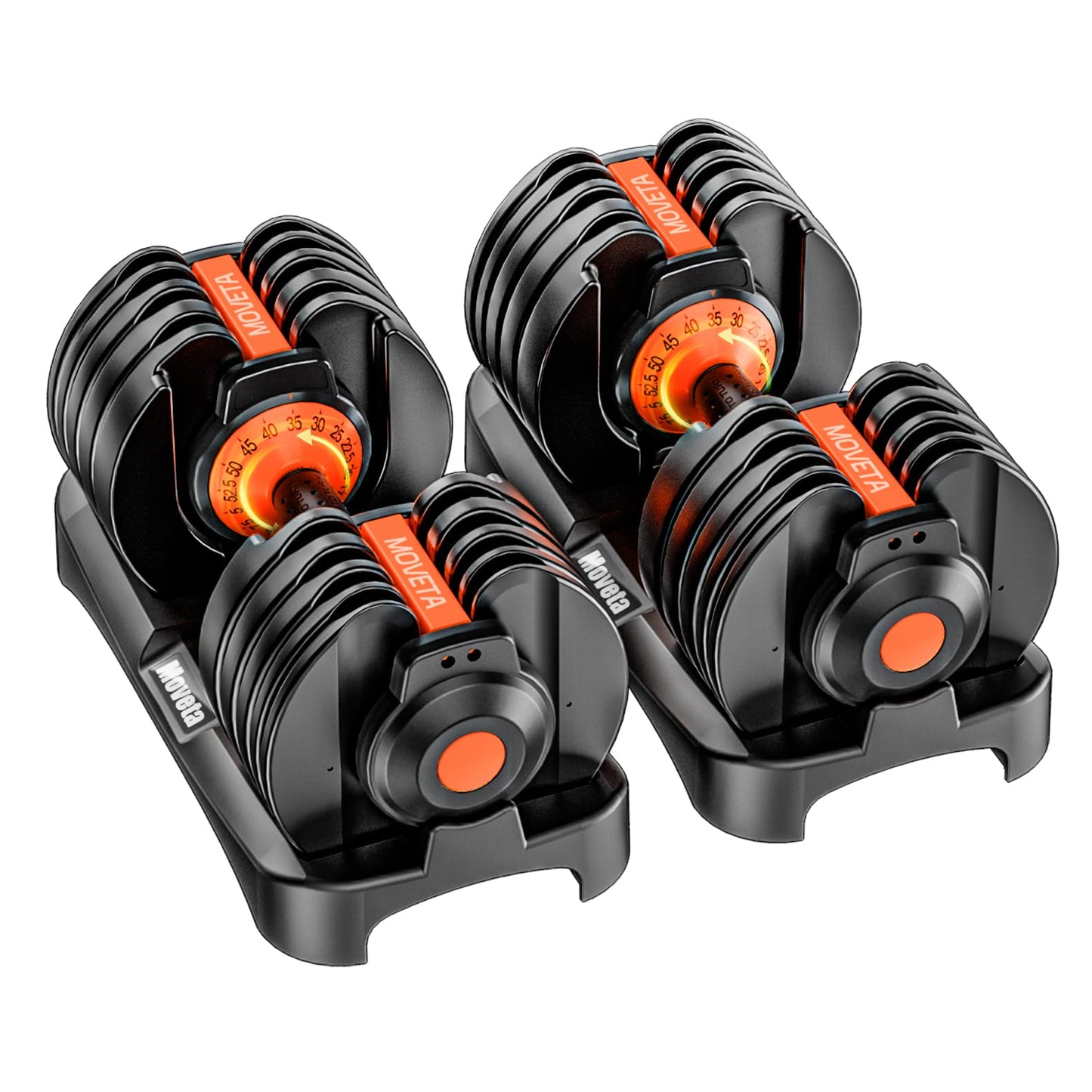 Moveta adjustable dumbbells, 105lbs set, 15-in-1 design, ideal for home strength training.