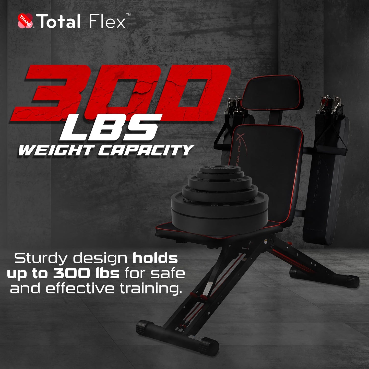 TOTAL FLEX folding bench, multi-function workout bench, compact home gym equipment.