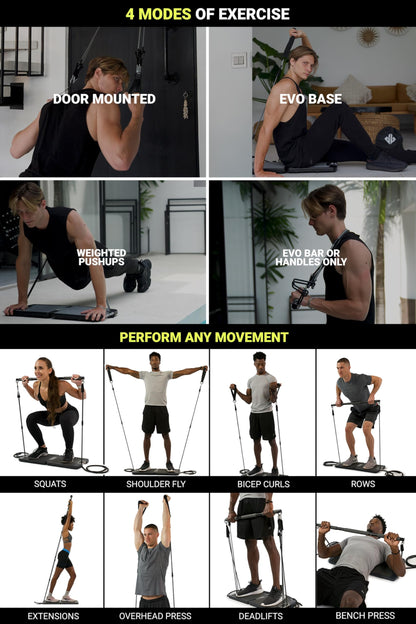 EVO Gym portable system, resistance bands set, compact all-in-one home gym, up to 320LB.