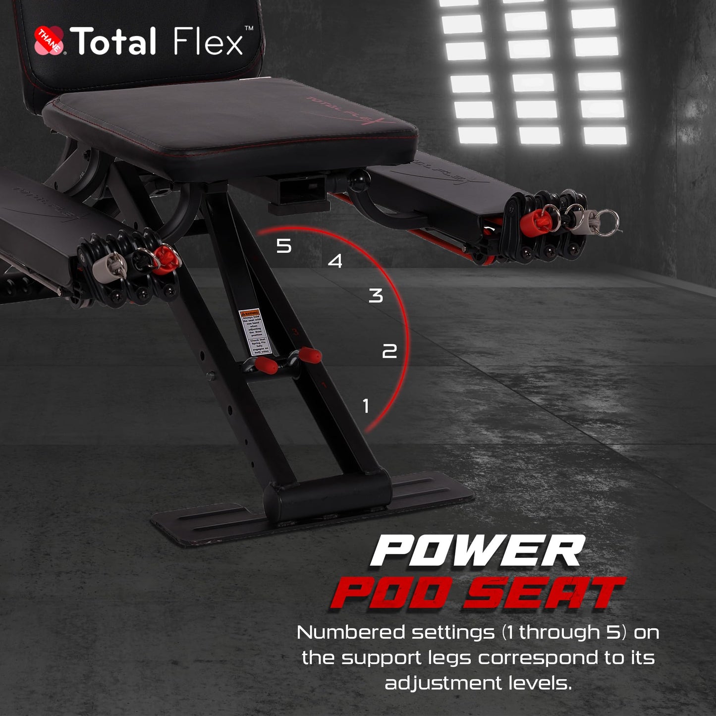 TOTAL FLEX folding bench, multi-function workout bench, compact home gym equipment.