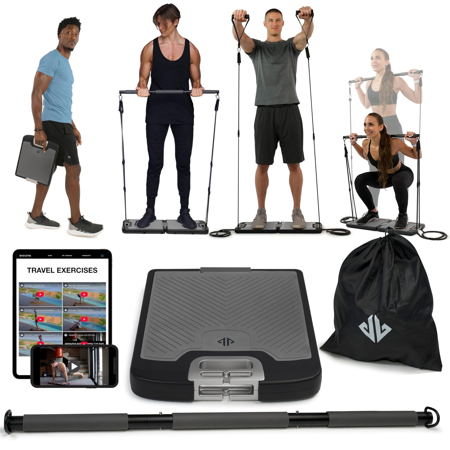 EVO Gym portable system, resistance bands set, compact all-in-one home gym, up to 320LB.