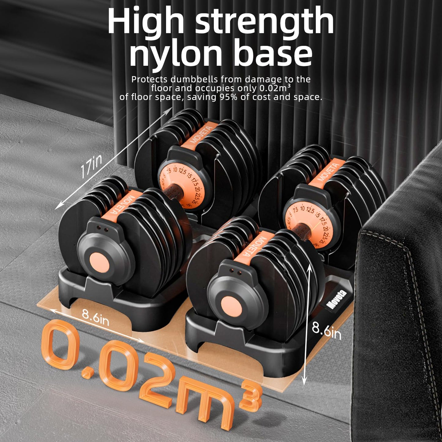 Moveta adjustable dumbbells, 105lbs set, 15-in-1 design, ideal for home strength training.