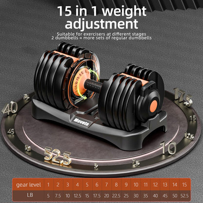 Moveta adjustable dumbbells, 105lbs set, 15-in-1 design, ideal for home strength training.