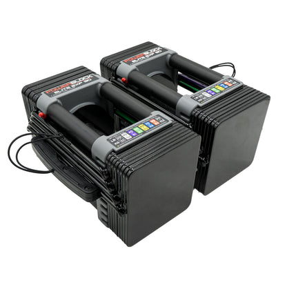 PowerBlock Elite EXP dumbbells, adjustable 5–50lbs, compact, durable all-in-one weights.